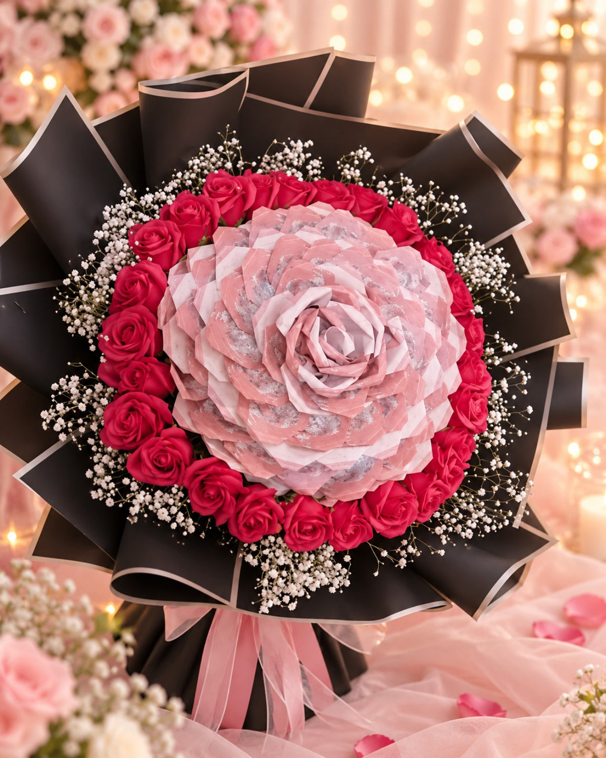 💸 60 Notes Luxury Money Bouquet with Fresh Roses 🌹