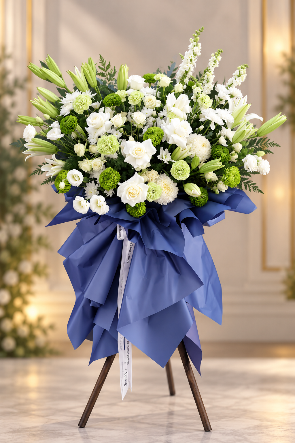 Elegant White & Green Condolence Flower Stand | 白绿系高雅悼念花架