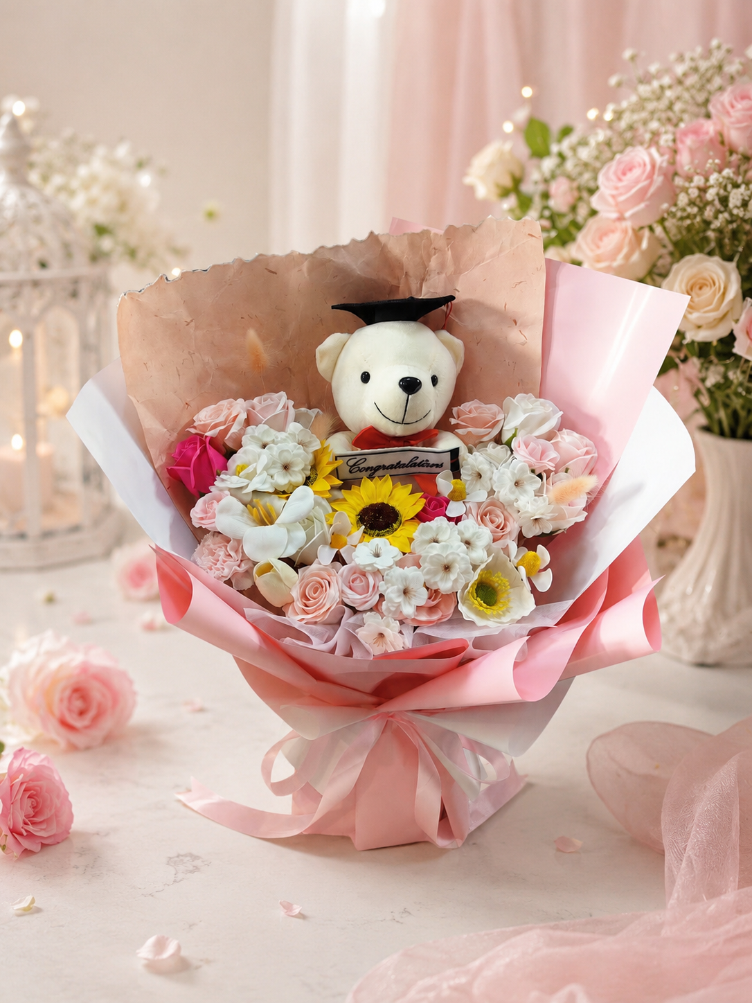 π Sweet Pink Graduation Bear Bouquet π§ΈπΈ
η²θ²ζ―δΈε°ηθ±ζ | Graduation Soap Flower Bouquet