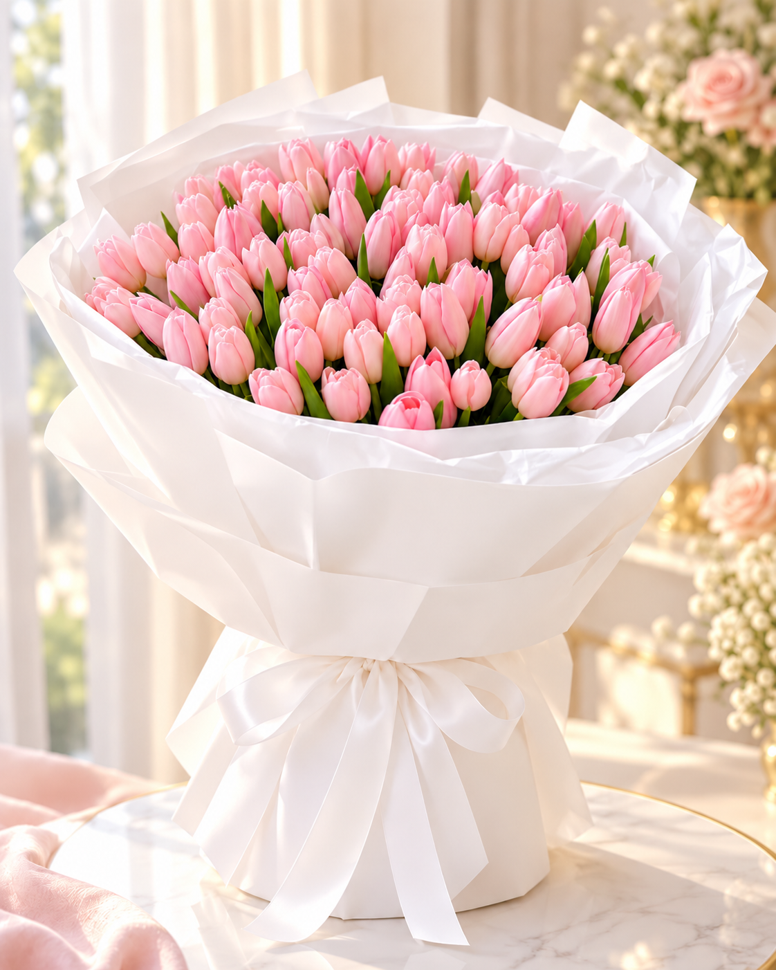 Luxury Pink Tulip Bouquet 🌷
奢华粉色郁金香花束 80stalks