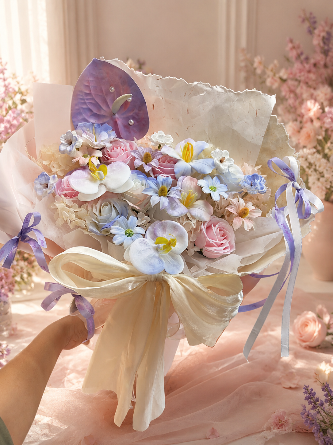 Pastel Butterfly Soap Flower Bouquet