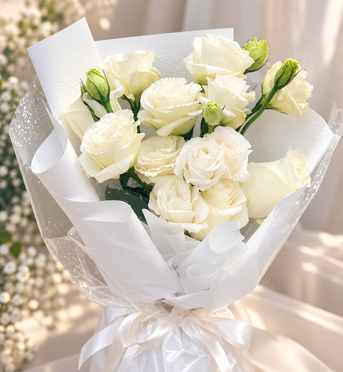 White Eustoma Fresh Flower Bouquet š¤
Pure Elegance, Timeless Beauty āØ