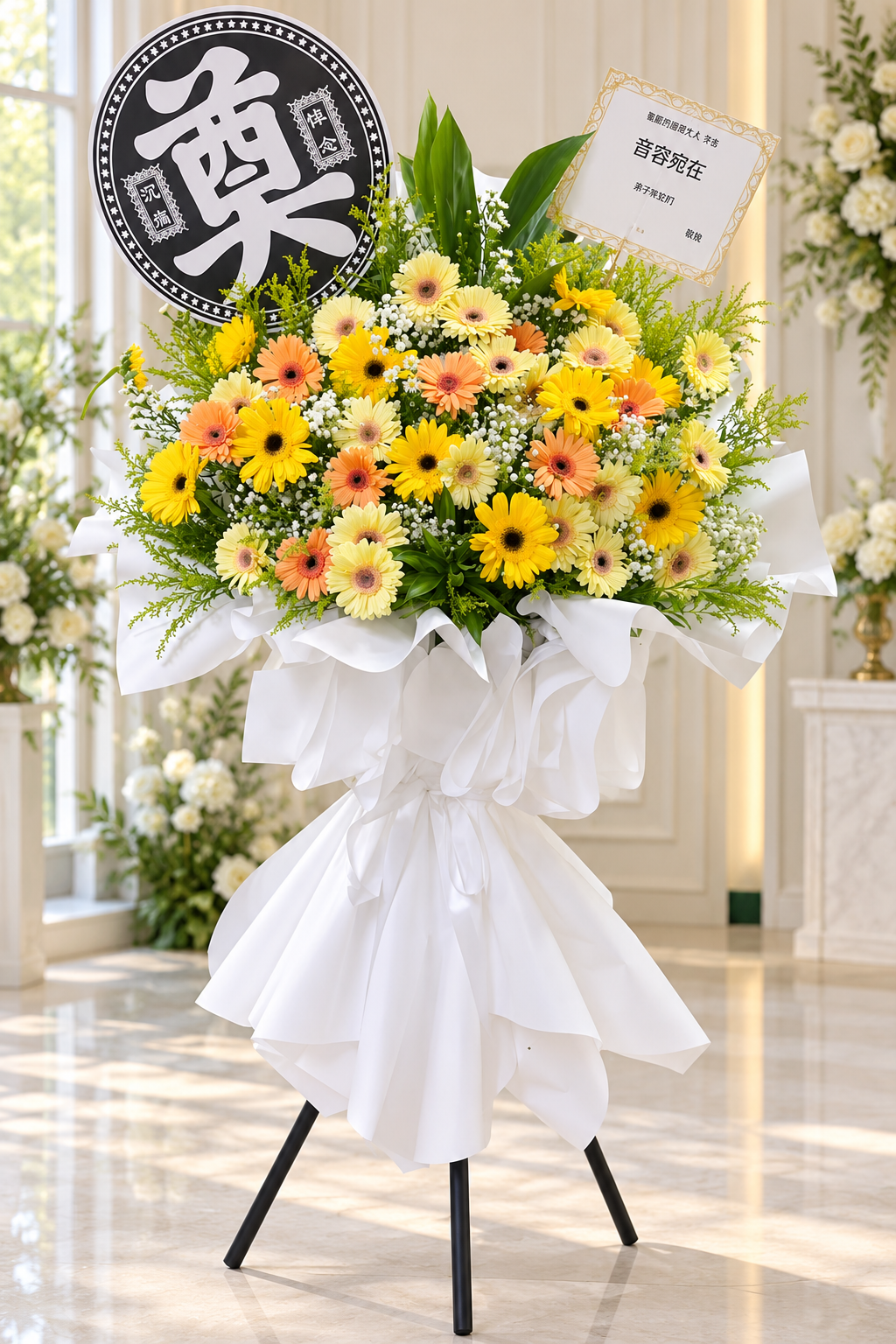 Golden Memories Condolence Flower Stand
Fresh Gerbera Sympathy Flower Stand | Funeral Tribute