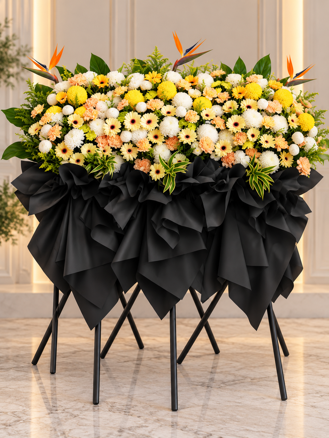 Eternal Tribute – Premium Triple Condolences Flower Stand 🖤🕊️
豪华三连座鲜花哀悼花架 | Luxury Funeral Flower Stand