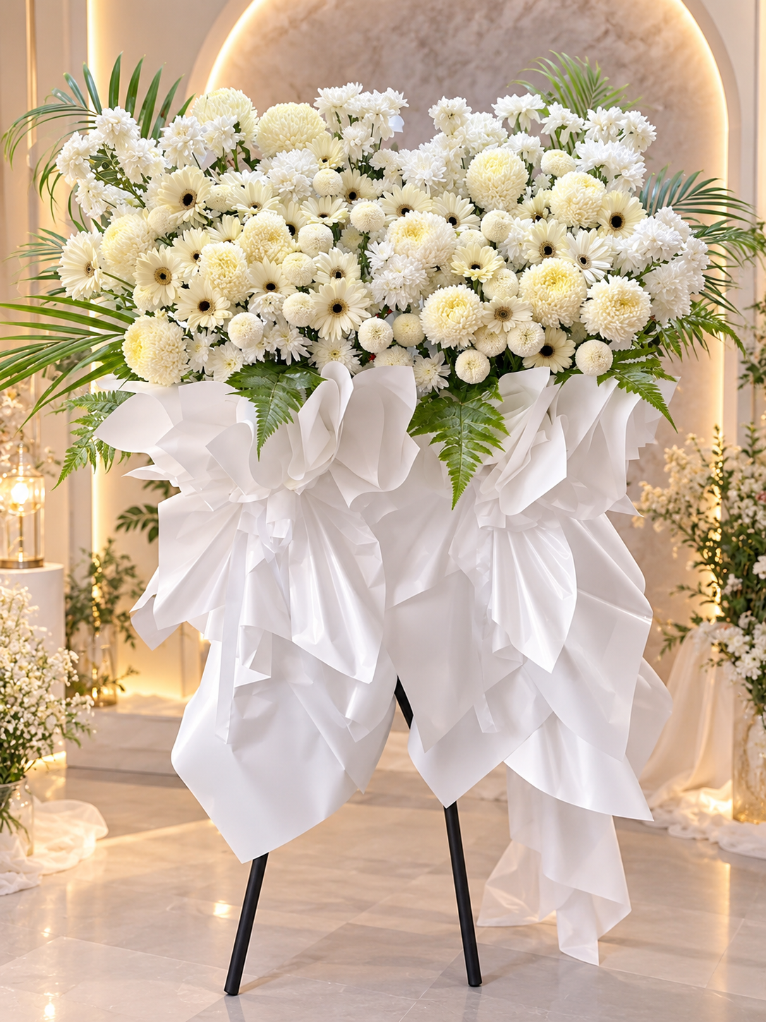 Elegant White Floral Condolence Stand | 白色鲜花悼念花架(Luxury)