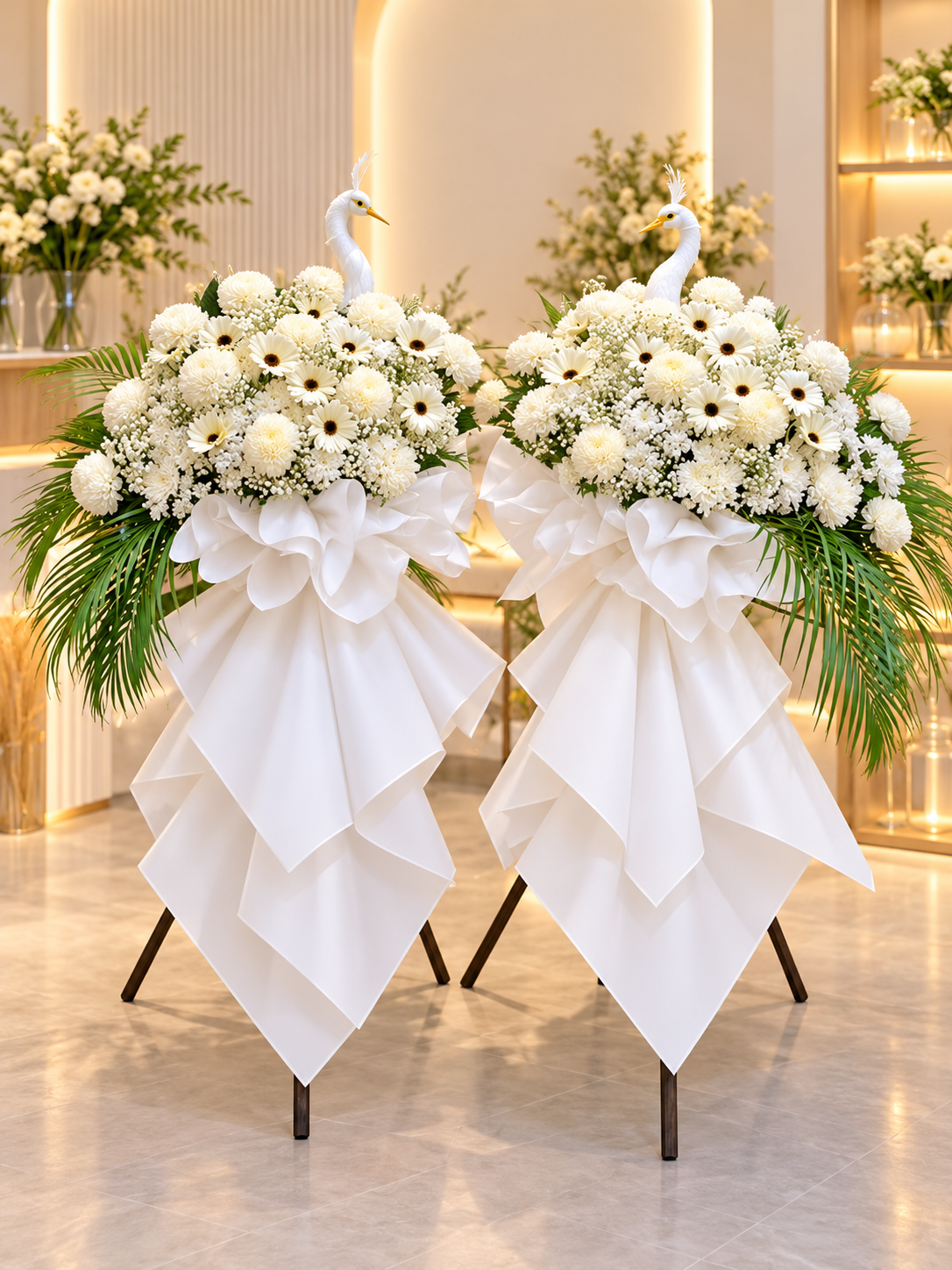 Eternal Peace White Crane Condolence Flower Stand 🕊️
Premium White Sympathy Flower Stand | 仙鹤追思花架 (one pair) LUXURY