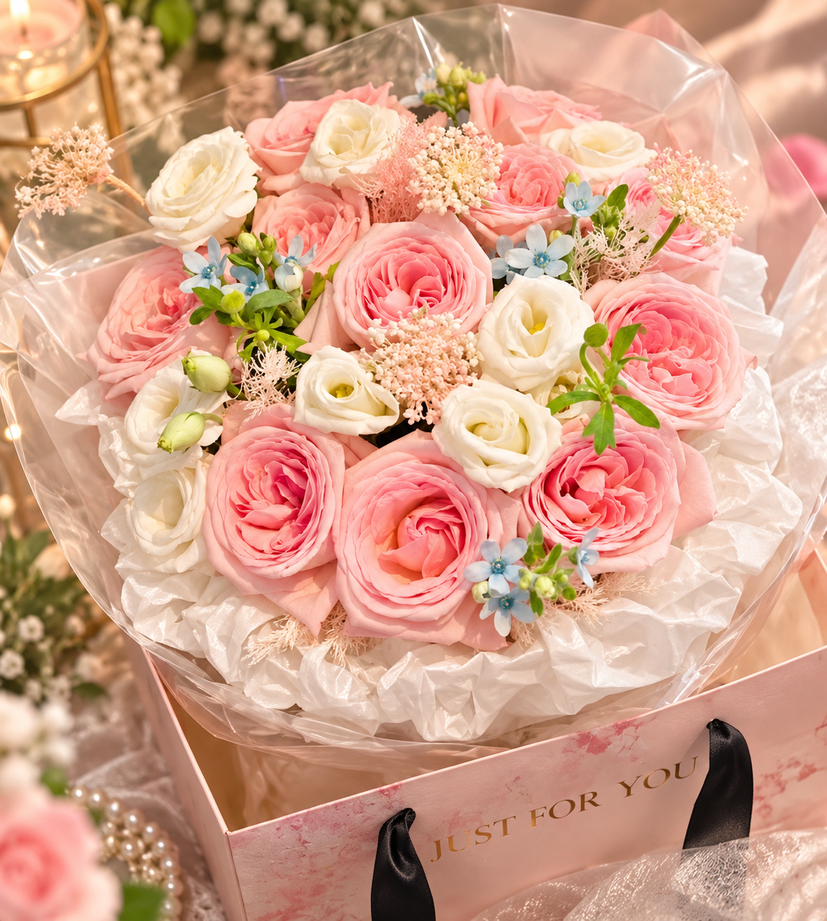 🌸 Blush Pink Romance – Fresh Rose & Eustoma Flower Bouquet 💕
A Touch of Sweetness, A Bouquet Full of Love.