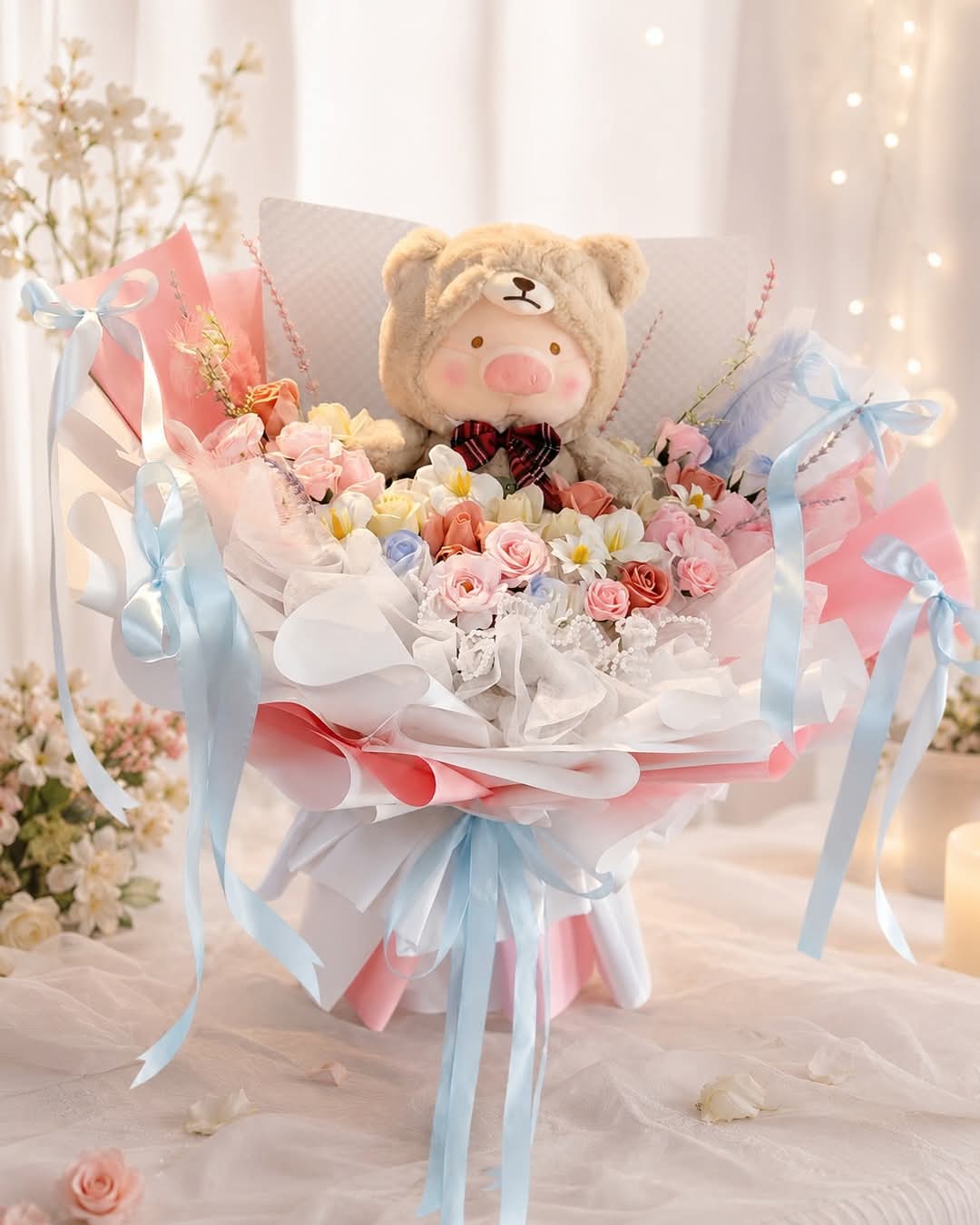 Pastel Bear Soap Flower Bouquet