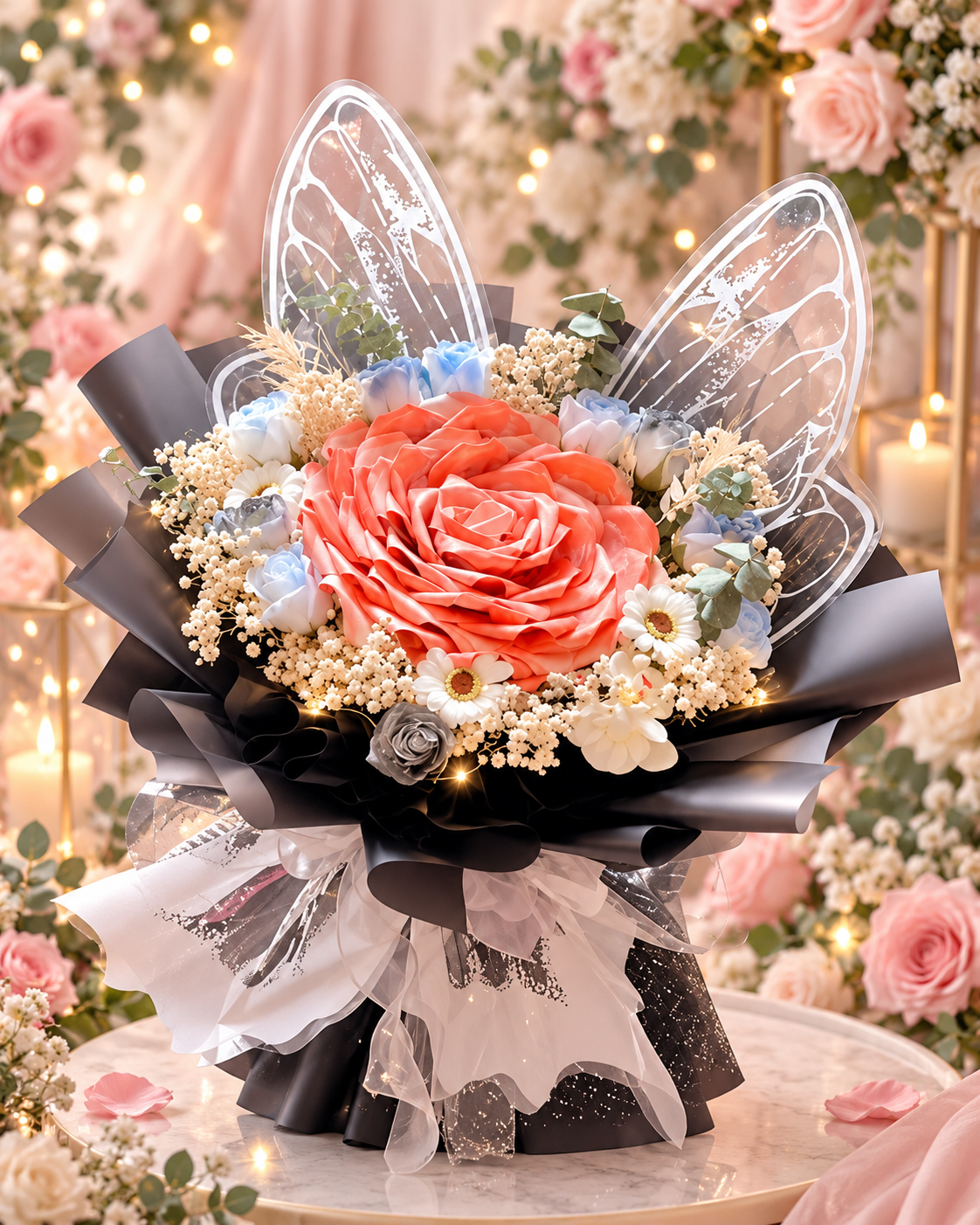 Fairy Wings Money Rose Bouquet – 30 Banknotes | 梦幻仙子翅膀钱玫瑰花束