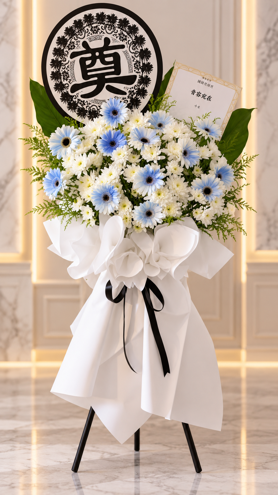 Blue & White Condolence Flower Stand