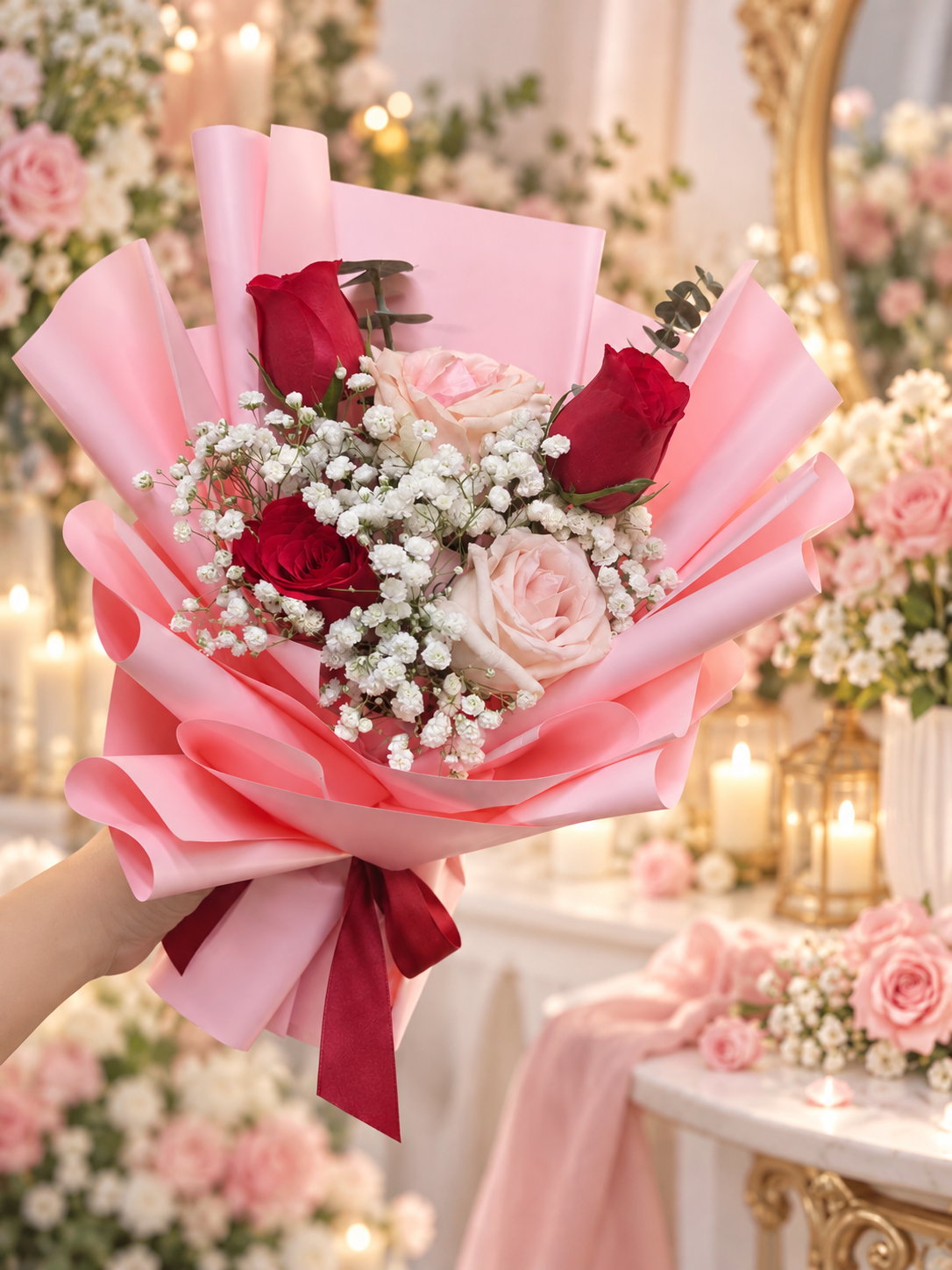 5 Stalks Fresh Rose Bouquet with Baby's Breath – Sweet Romance 🌹💕
5 Roses, One Beautiful Expression of Love.