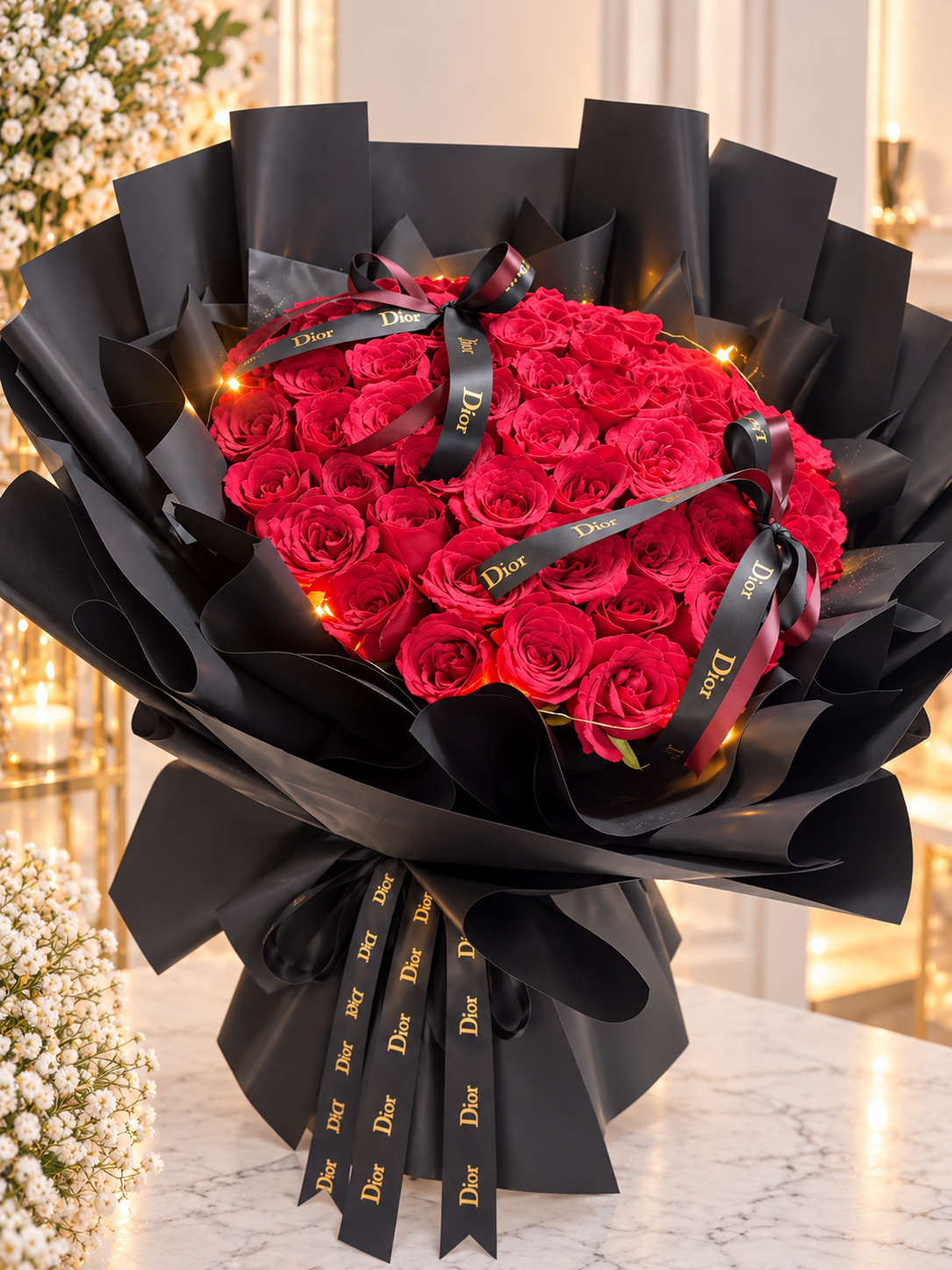 52 Stems Luxury Red Rose Bouquet 🌹🖤