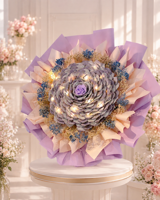 Luxury Purple Money Flower Bouquet with Fairy Lights (PreOrder)