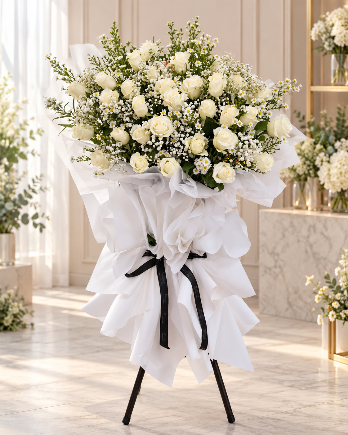 Pure White Elegance Condolence Flower Stand
A Graceful Tribute of Love, Peace & Eternal Remembrance 🤍