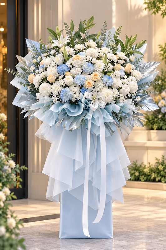 Serenity Blue Condolences Flower Stand 🤍🕊️( Luxury)
Elegant Sympathy Floral Arrangement | 蓝白色高级哀悼花座