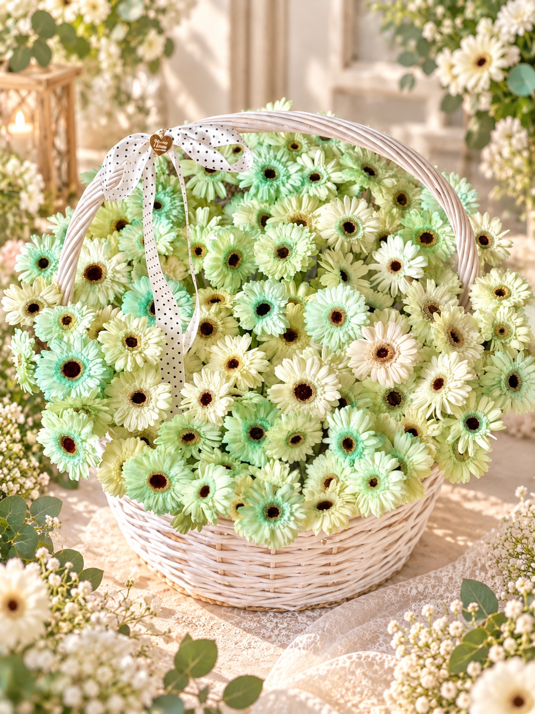 🌼 Mint Garden – Fresh Gerbera Flower Basket 💚
A Basket Full of Happiness, Freshness & Love （99stalks)
