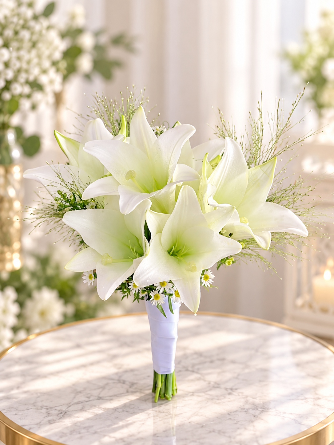 Elegant White Lily Bridal Bouquet