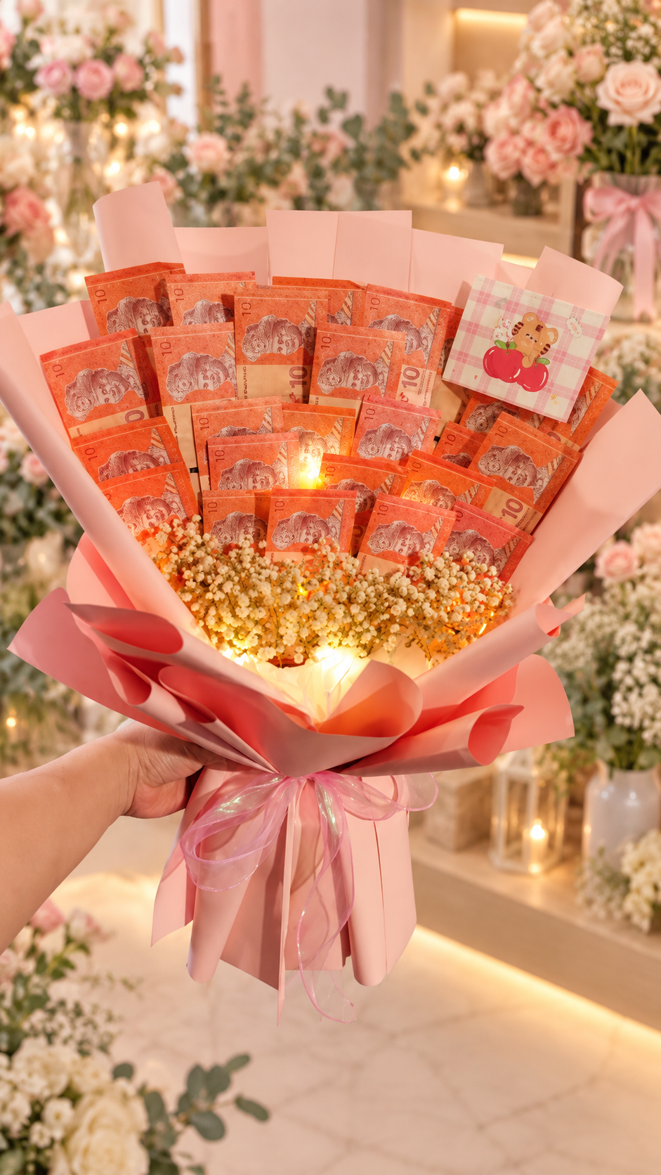 Pink Luxury Money Bouquet with LED Lights – Customisable Cash Gift Bouquet