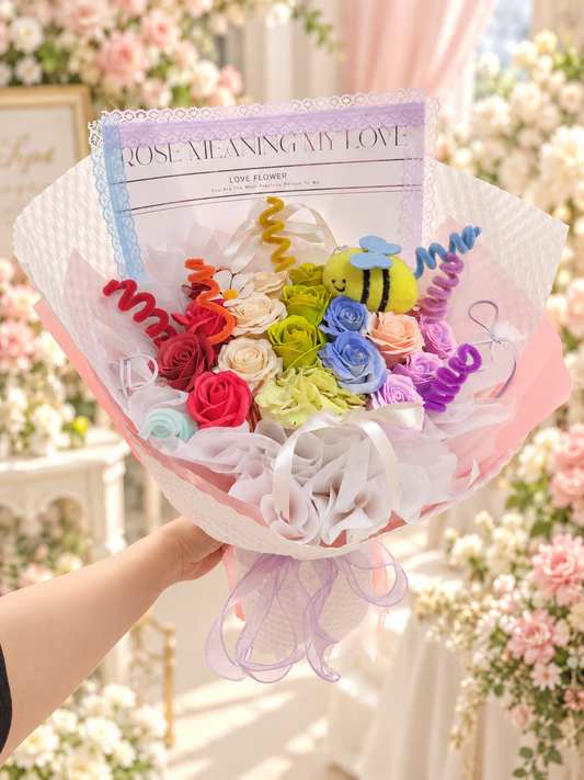 Rainbow Love Bee Soap Flower Bouquet 🐝🌈 | 彩虹蜜蜂香皂玫瑰花束