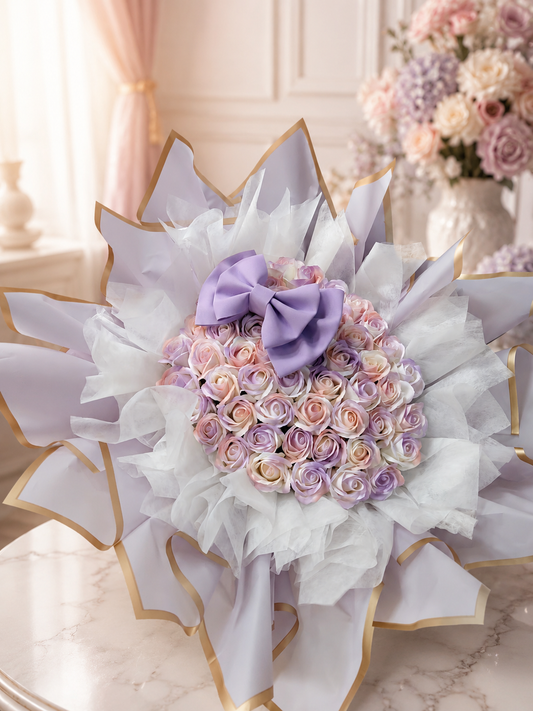 52 Stalks Pastel Soap Rose Bouquet – Lavender Dream
