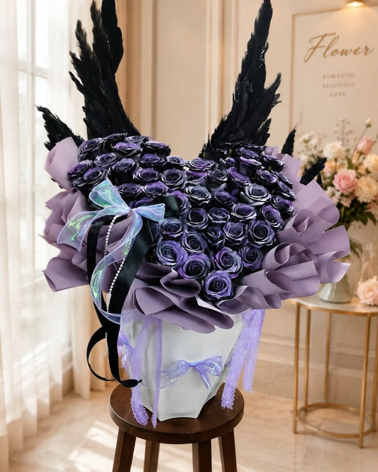 💜🖤 Supreme  flower Galaxy Purple Angel Wings Bouquet | Moving Wings 🪽✨soap flower