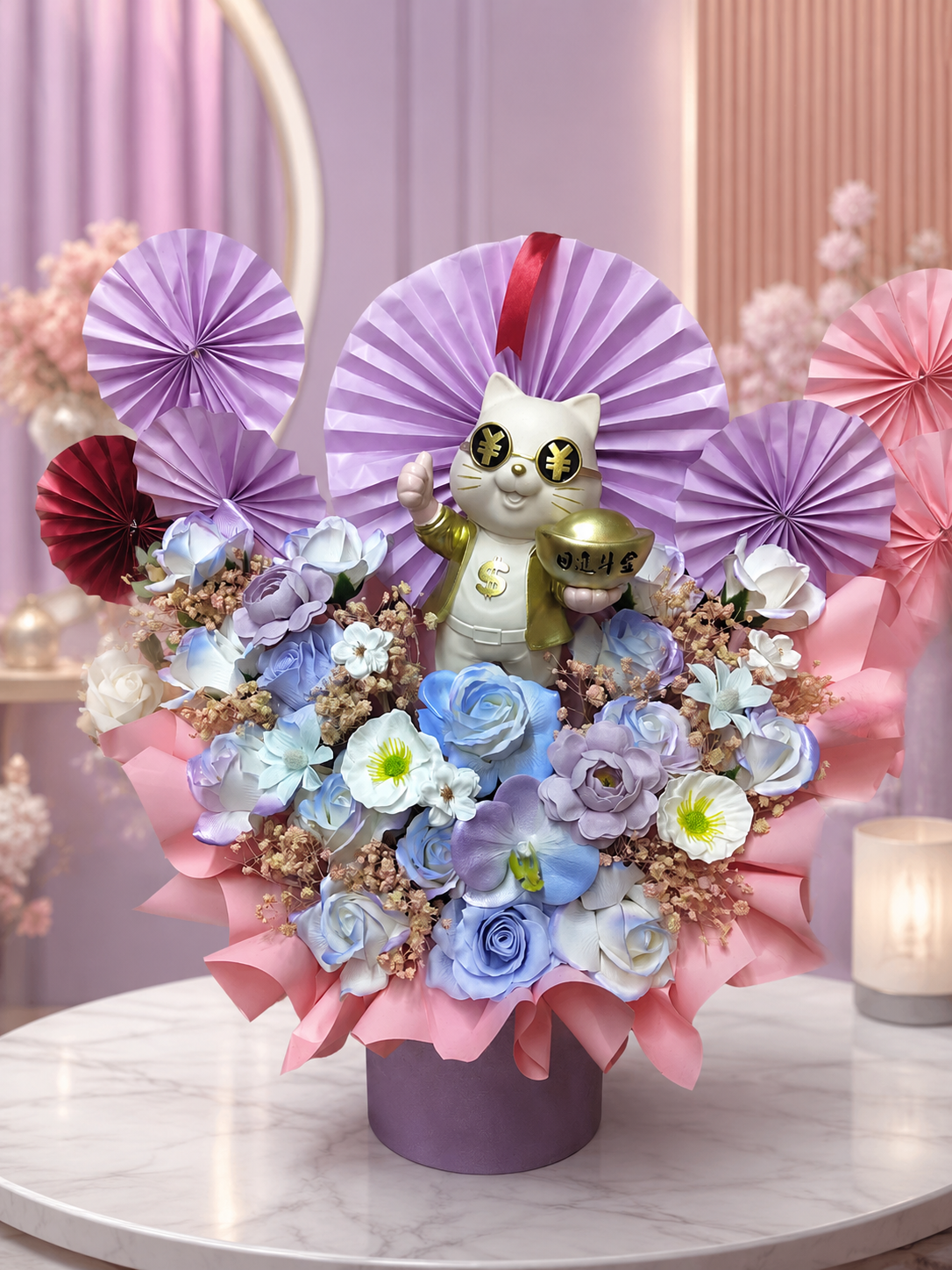 💜 Purple Fortune Lucky Cat Flower Box 🐱
招财猫开张花礼 | Prosperity & Good Fortune
✨ 招财进宝 · 生意兴隆 · 财源广进 ✨