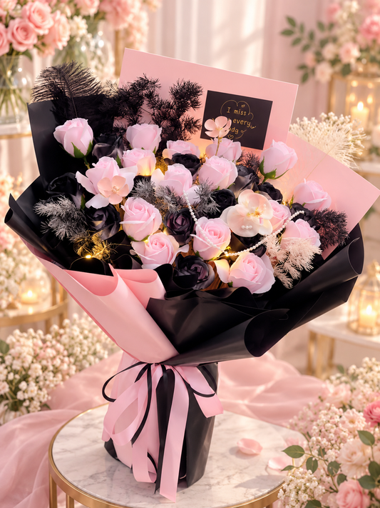 🖤🌸 Black & Pink Romance | 香皂玫瑰花束 🌸🖤