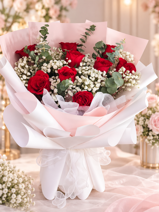 Romantic Red Rose Bouquet – Blush Pink Edition
浪漫红玫瑰花束｜温柔粉色高级款