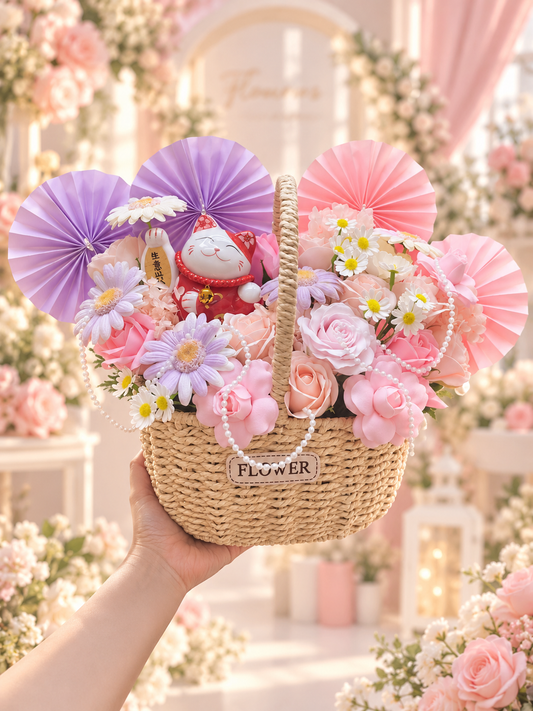🌸 Lucky Fortune Grand Opening Flower Basket 🐱
招财猫开张花篮 | Prosperity & Good Fortune Basket
