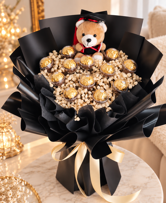 🎓 Graduation Teddy Bear Ferrero Rocher Chocolate Bouquet 🍫💛