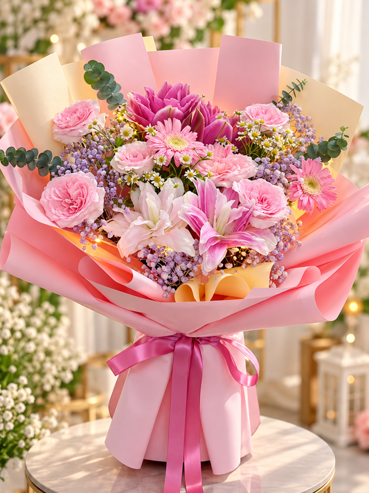 Pink Romance Fresh Flower Bouquet 🌸
Elegant Pink Lily & Rose Bouquet | Fresh Flowers