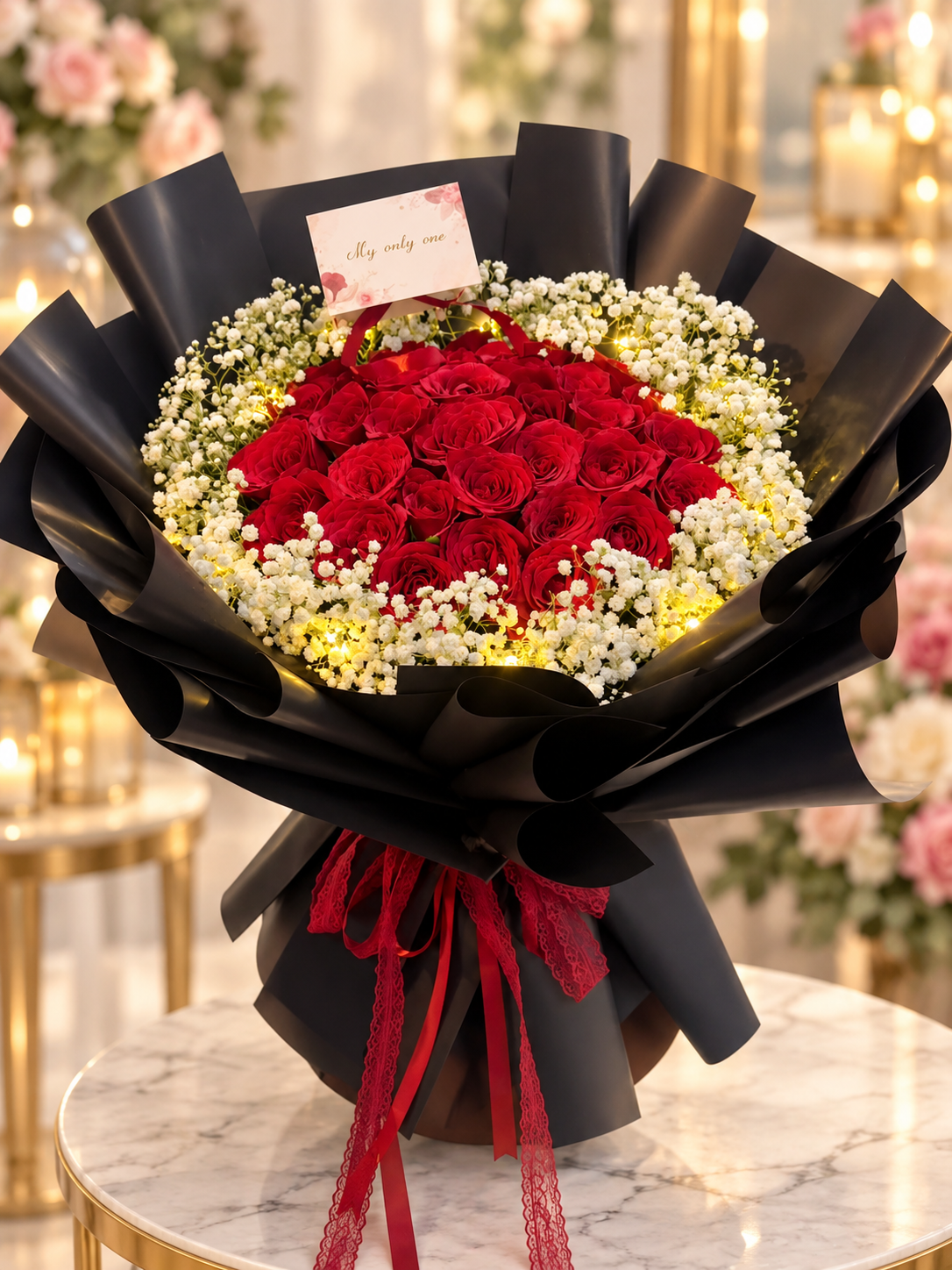 My Only One – 33 Red Roses with Baby's Breath 🌹
33 Stalks Fresh Red Rose Bouquet | Romantic Love Flowers
